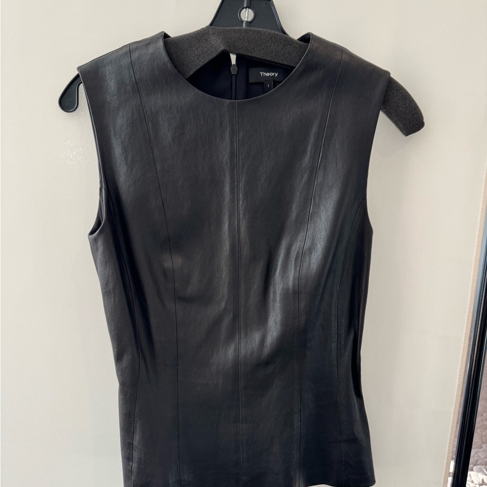 Theory Black Sleeveless Leather Blouse